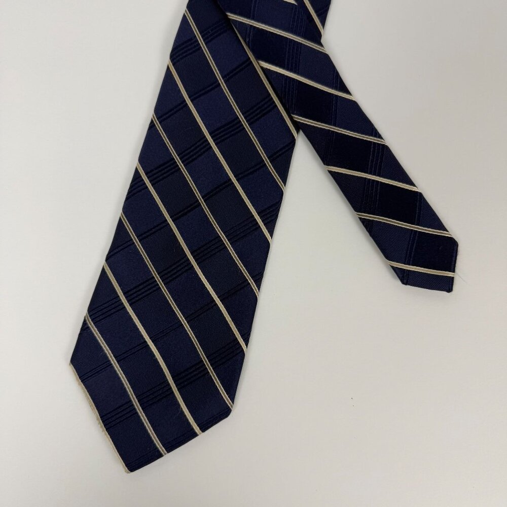 Michael Kors Navy & Beige Striped 100% Silk Tie